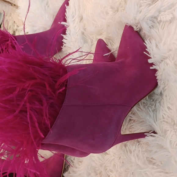 Michael Kors Whitby Hot Pink Ostrich Suede & Feather High Heel Bootie MULTI SZS - Picture 11 of 16